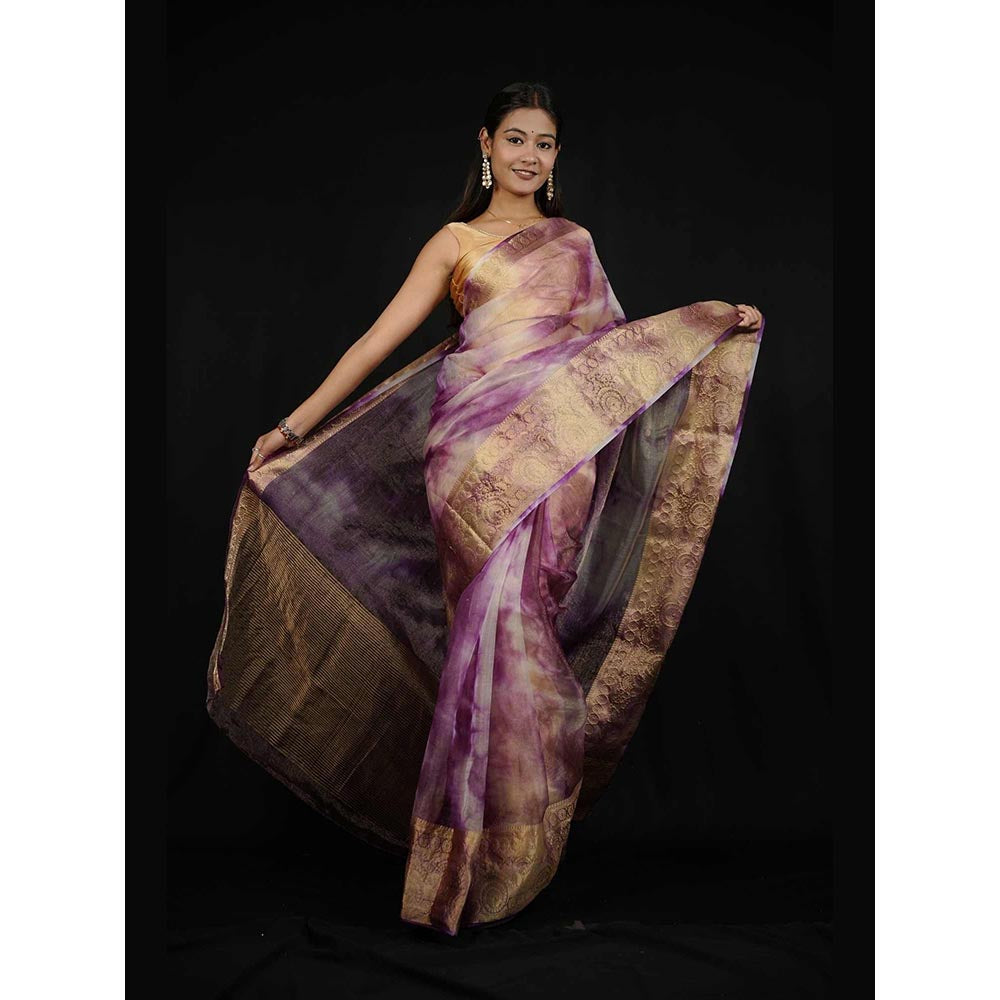 Isadora Life Purple Woven Pre-Draped Saree with Unstitched Blouse