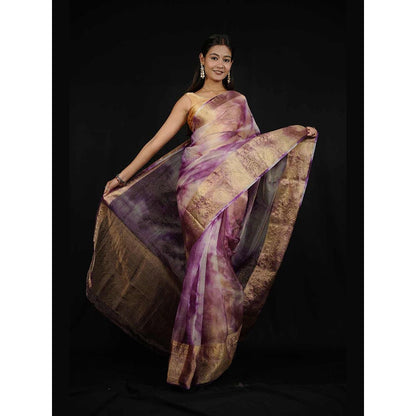 Isadora Life Purple Woven Pre-Draped Saree with Unstitched Blouse