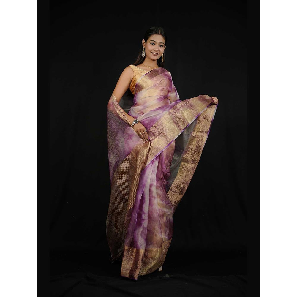 Isadora Life Purple Woven Pre-Draped Saree with Unstitched Blouse