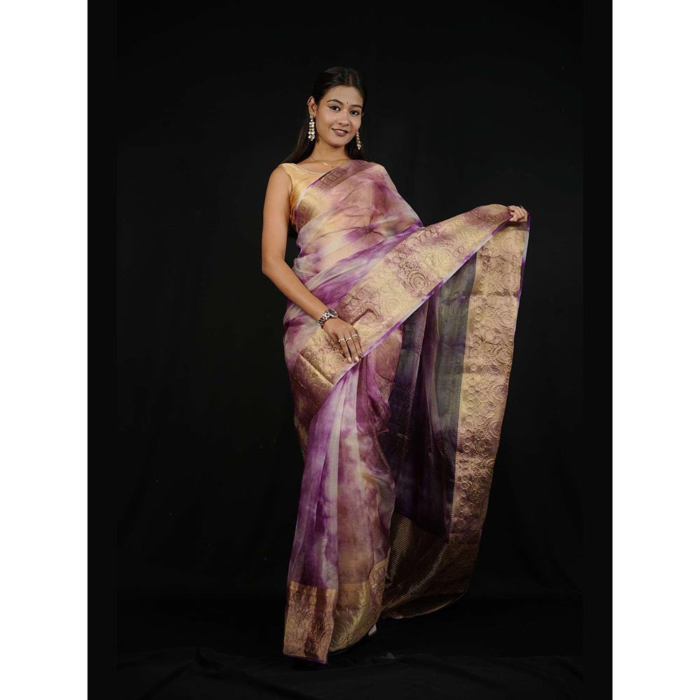 Isadora Life Purple Woven Pre-Draped Saree with Unstitched Blouse