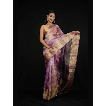 Isadora Life Purple Woven Pre-Draped Saree with Unstitched Blouse