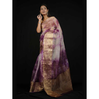 Isadora Life Purple Woven Pre-Draped Saree with Unstitched Blouse