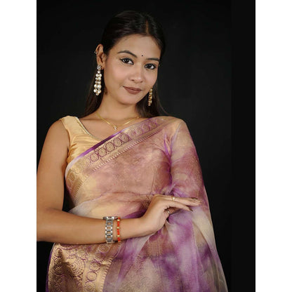 Isadora Life Purple Woven Pre-Draped Saree with Unstitched Blouse