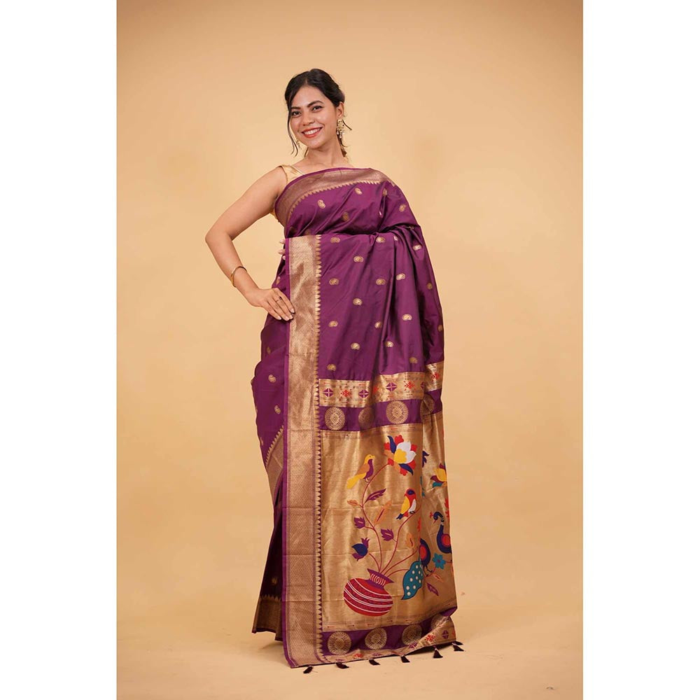 Isadora Life Purple Floral Pre-Draped Saree with Unstitched Blouse