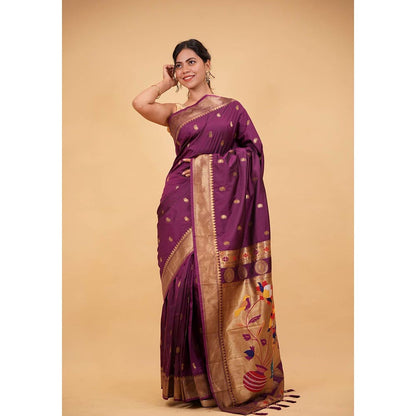 Isadora Life Purple Floral Pre-Draped Saree with Unstitched Blouse