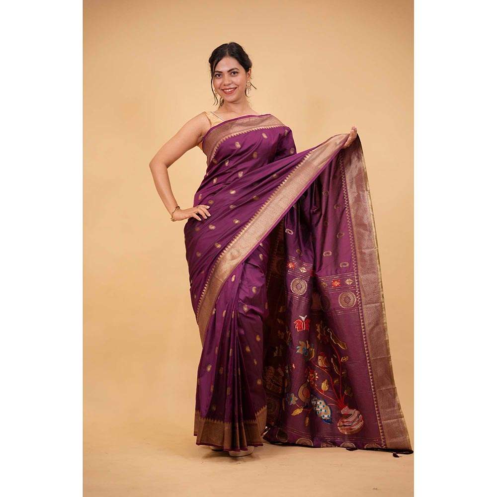 Isadora Life Purple Floral Pre-Draped Saree with Unstitched Blouse