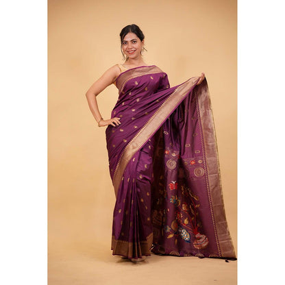 Isadora Life Purple Floral Pre-Draped Saree with Unstitched Blouse