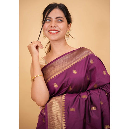 Isadora Life Purple Floral Pre-Draped Saree with Unstitched Blouse
