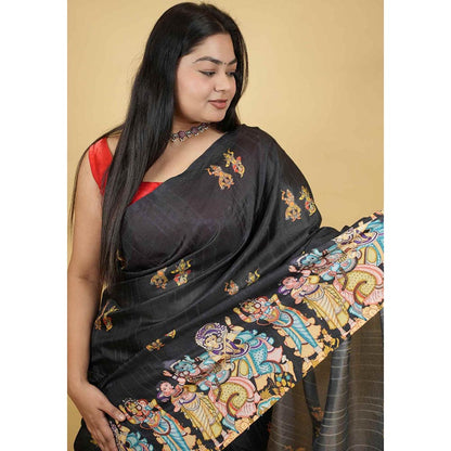 Isadora Life Black Printed Pre-Draped Saree with Unstitched Blouse