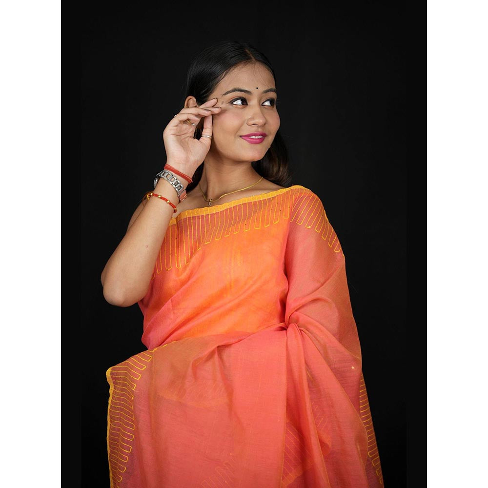 Isadora Life Yellow Embroidered Pre-Draped Saree with Unstitched Blouse