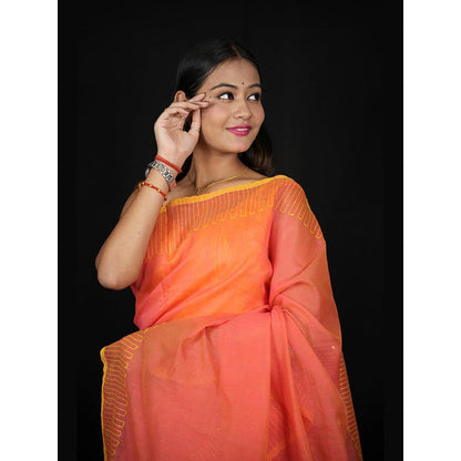 Isadora Life Yellow Embroidered Pre-Draped Saree with Unstitched Blouse