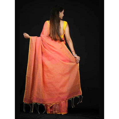 Isadora Life Yellow Embroidered Pre-Draped Saree with Unstitched Blouse