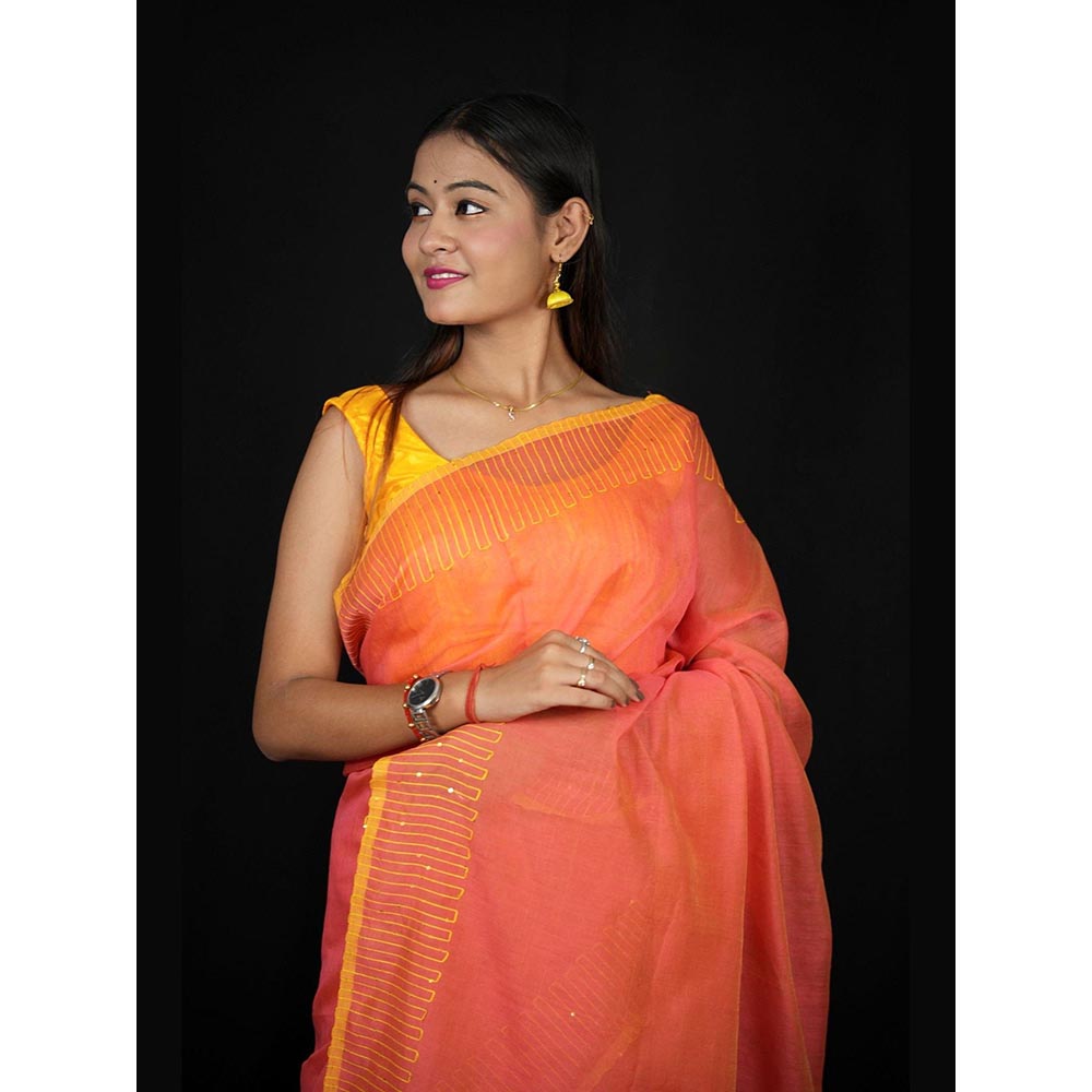 Isadora Life Yellow Embroidered Pre-Draped Saree with Unstitched Blouse