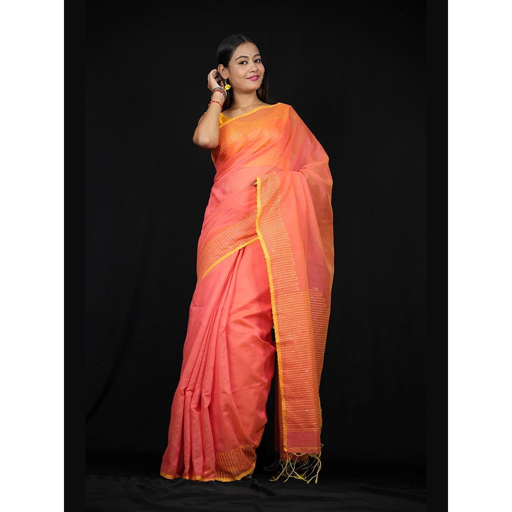 Isadora Life Yellow Embroidered Pre-Draped Saree with Unstitched Blouse