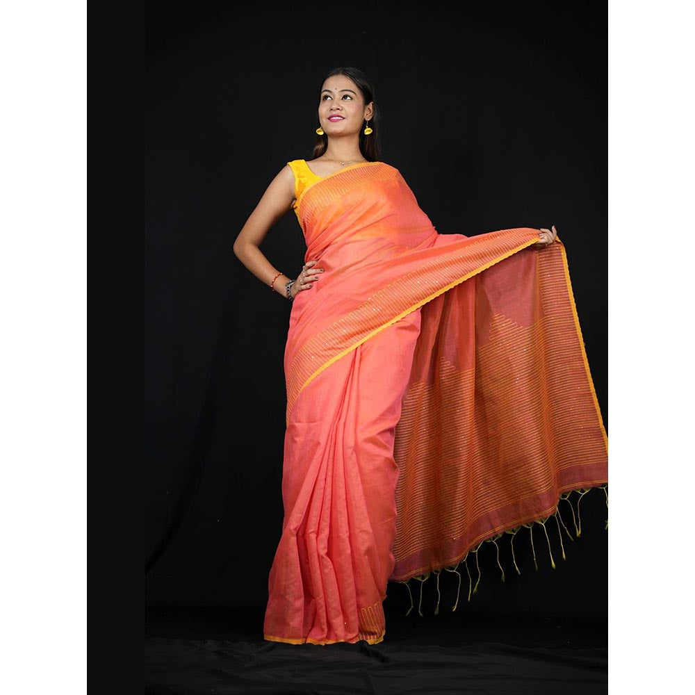 Isadora Life Yellow Embroidered Pre-Draped Saree with Unstitched Blouse
