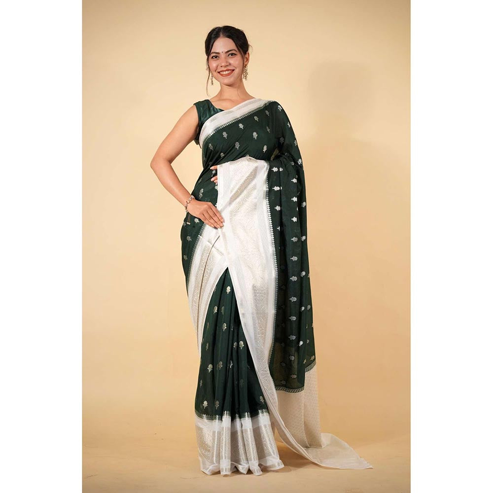 Isadora Life Black Woven Pre-Draped Saree with Unstitched Blouse