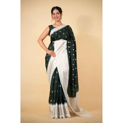 Isadora Life Black Woven Pre-Draped Saree with Unstitched Blouse