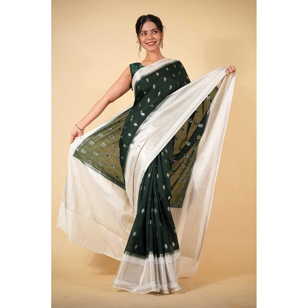 Isadora Life Black Woven Pre-Draped Saree with Unstitched Blouse