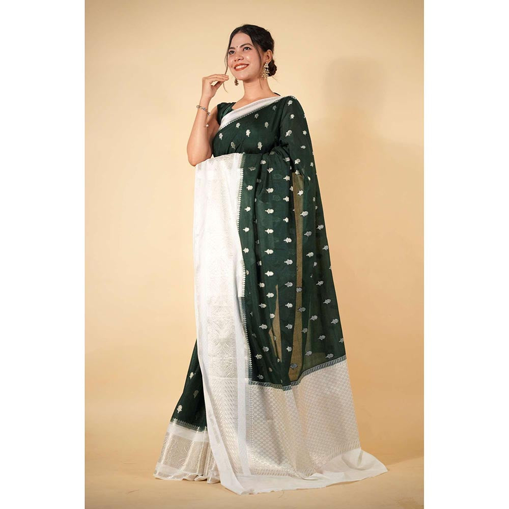 Isadora Life Black Woven Pre-Draped Saree with Unstitched Blouse