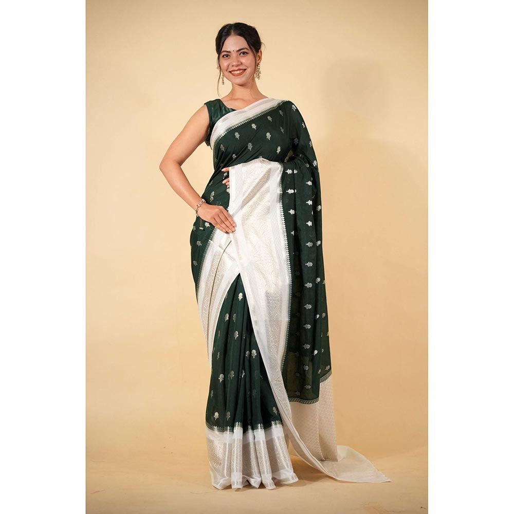 Isadora Life Black Woven Pre-Draped Saree with Unstitched Blouse
