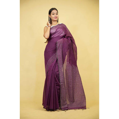 Isadora Life Purple Embellished/Sequined Pre-Draped Saree with Unstitched Blouse