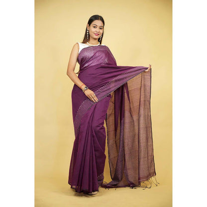 Isadora Life Purple Embellished/Sequined Pre-Draped Saree with Unstitched Blouse