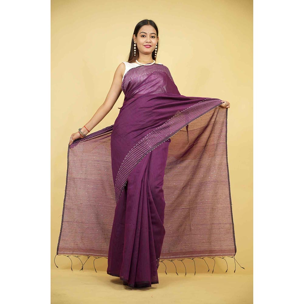 Isadora Life Purple Embellished/Sequined Pre-Draped Saree with Unstitched Blouse