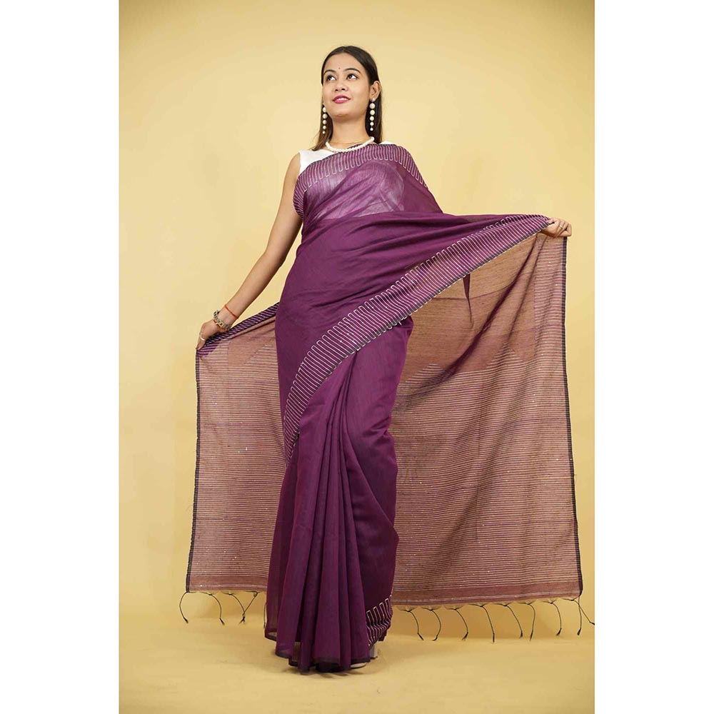 Isadora Life Purple Embellished/Sequined Pre-Draped Saree with Unstitched Blouse