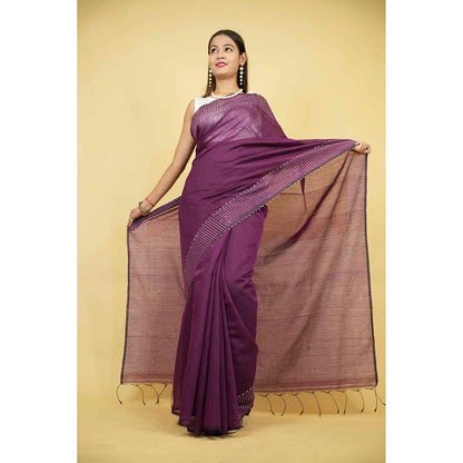 Isadora Life Purple Embellished/Sequined Pre-Draped Saree with Unstitched Blouse