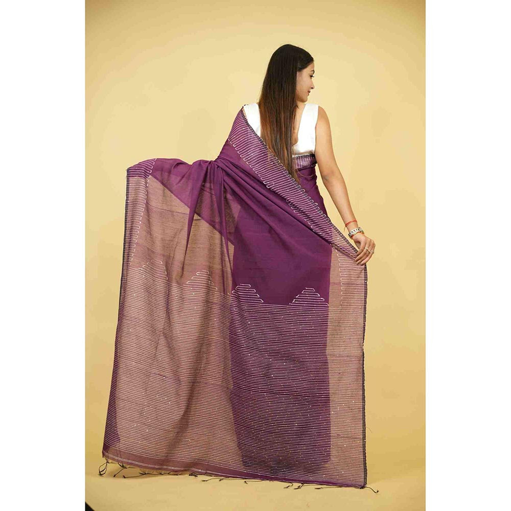 Isadora Life Purple Embellished/Sequined Pre-Draped Saree with Unstitched Blouse