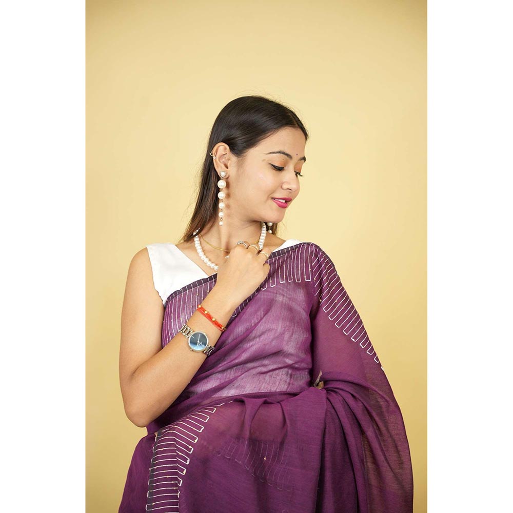Isadora Life Purple Embellished/Sequined Pre-Draped Saree with Unstitched Blouse