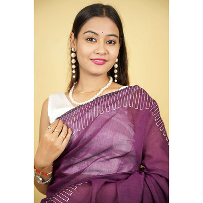 Isadora Life Purple Embellished/Sequined Pre-Draped Saree with Unstitched Blouse