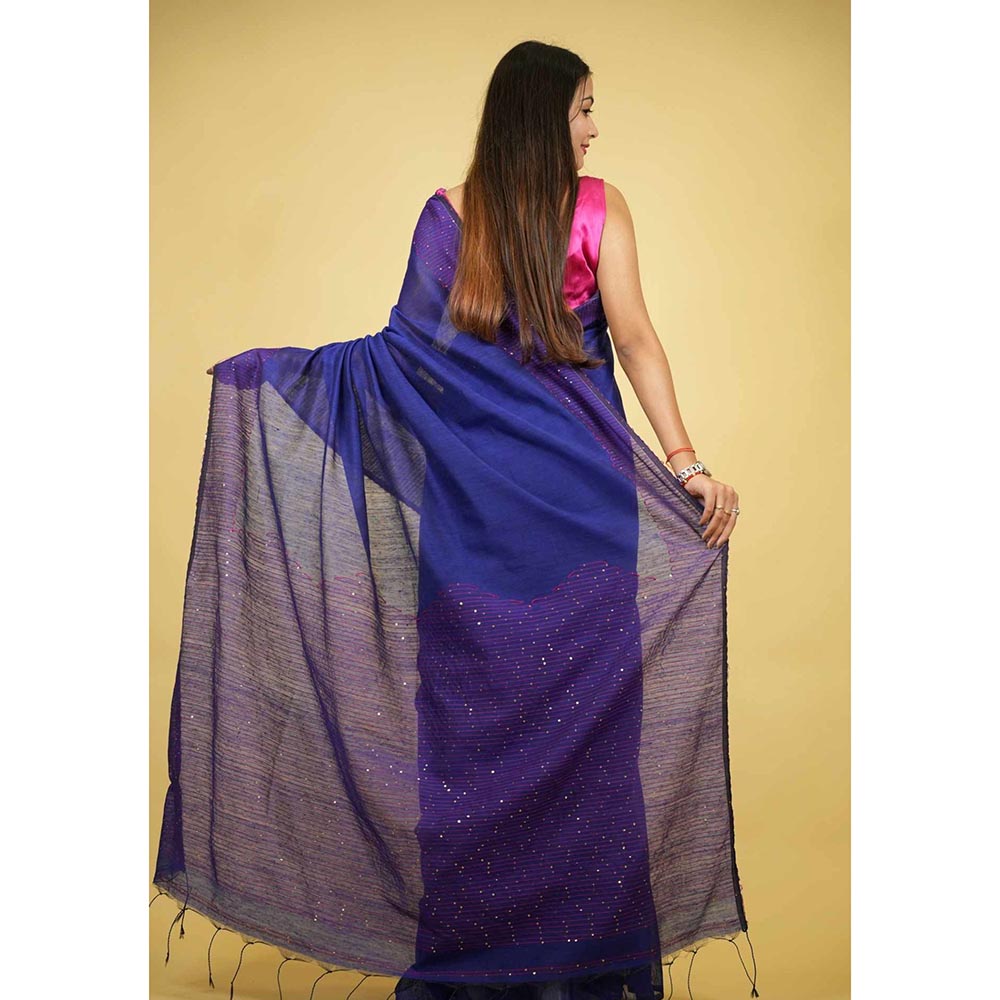 Isadora Life Blue Embellished/Sequined Pre-Draped Saree with Unstitched Blouse