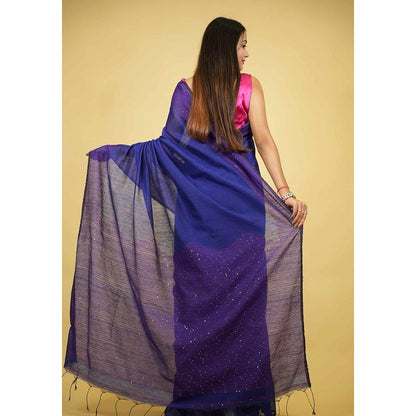 Isadora Life Blue Embellished/Sequined Pre-Draped Saree with Unstitched Blouse