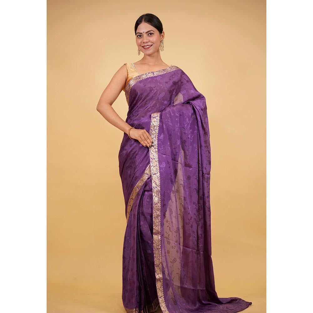 Isadora Life Purple Woven Pre-Draped Saree with Unstitched Blouse