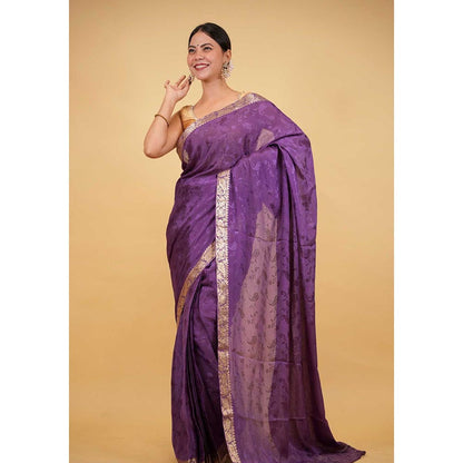 Isadora Life Purple Woven Pre-Draped Saree with Unstitched Blouse