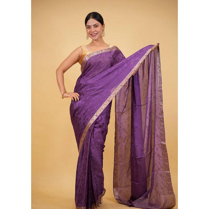 Isadora Life Purple Woven Pre-Draped Saree with Unstitched Blouse