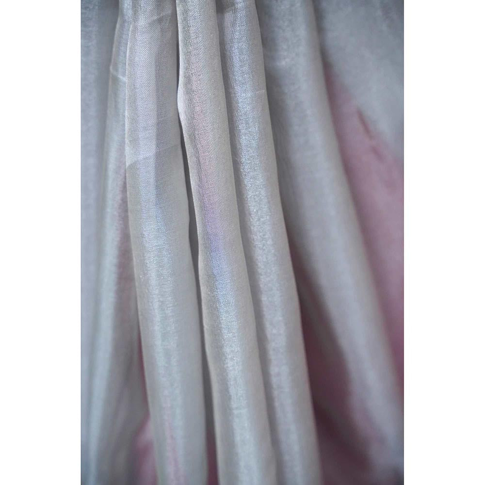 Isadora Life Silver Solid Pre-Draped Saree with Unstitched Blouse