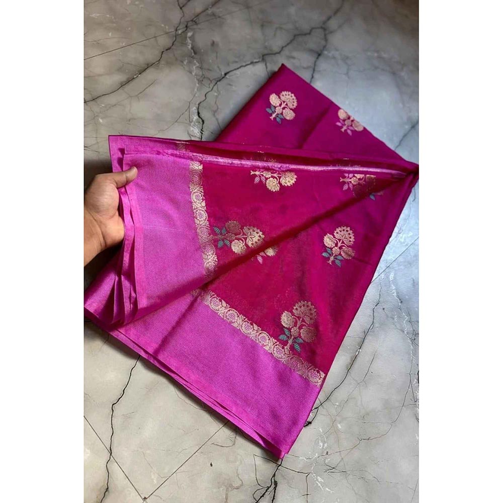 Isadora Life Pink Floral Pre-Draped Saree with Unstitched Blouse