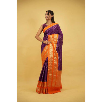 Isadora Life Purple Woven Pre-Draped Saree with Unstitched Blouse