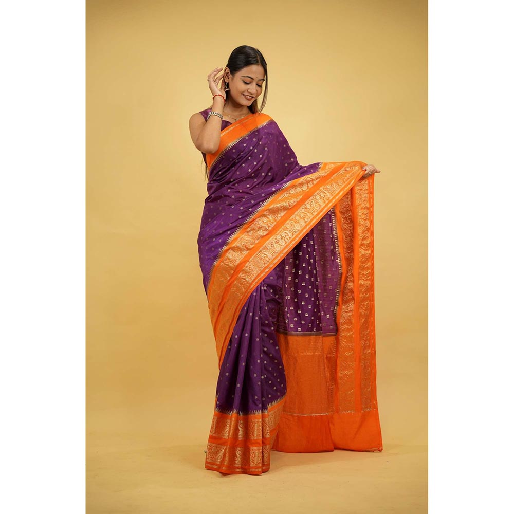 Isadora Life Purple Woven Pre-Draped Saree with Unstitched Blouse