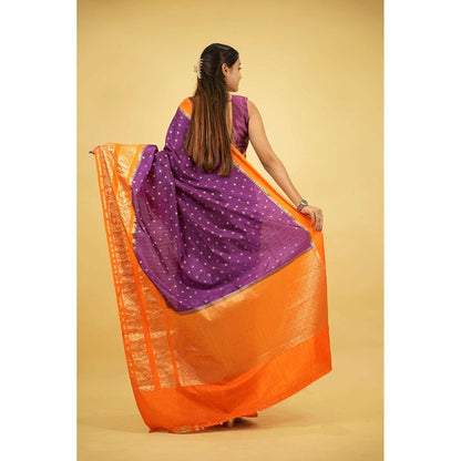 Isadora Life Purple Woven Pre-Draped Saree with Unstitched Blouse