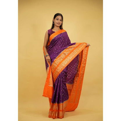 Isadora Life Purple Woven Pre-Draped Saree with Unstitched Blouse