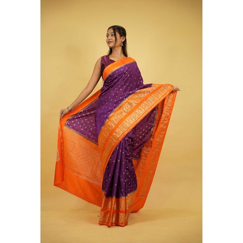 Isadora Life Purple Woven Pre-Draped Saree with Unstitched Blouse
