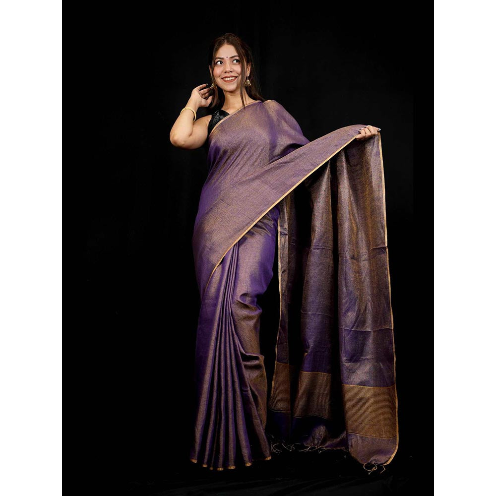 Isadora Life Purple Solid Pre-Draped Saree with Unstitched Blouse