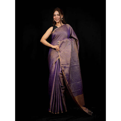 Isadora Life Purple Solid Pre-Draped Saree with Unstitched Blouse