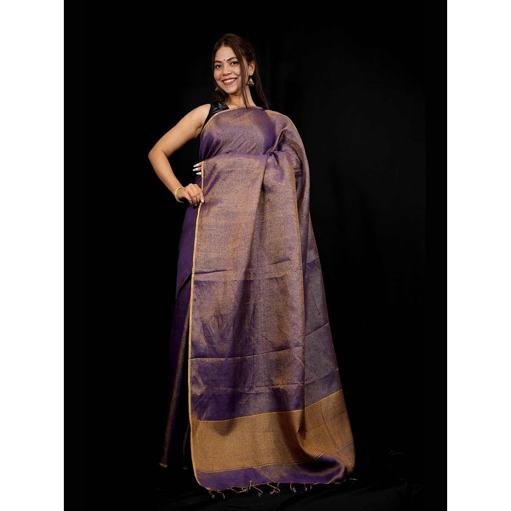 Isadora Life Purple Solid Pre-Draped Saree with Unstitched Blouse