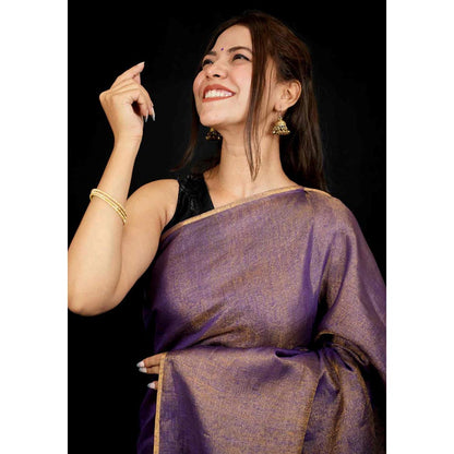 Isadora Life Purple Solid Pre-Draped Saree with Unstitched Blouse