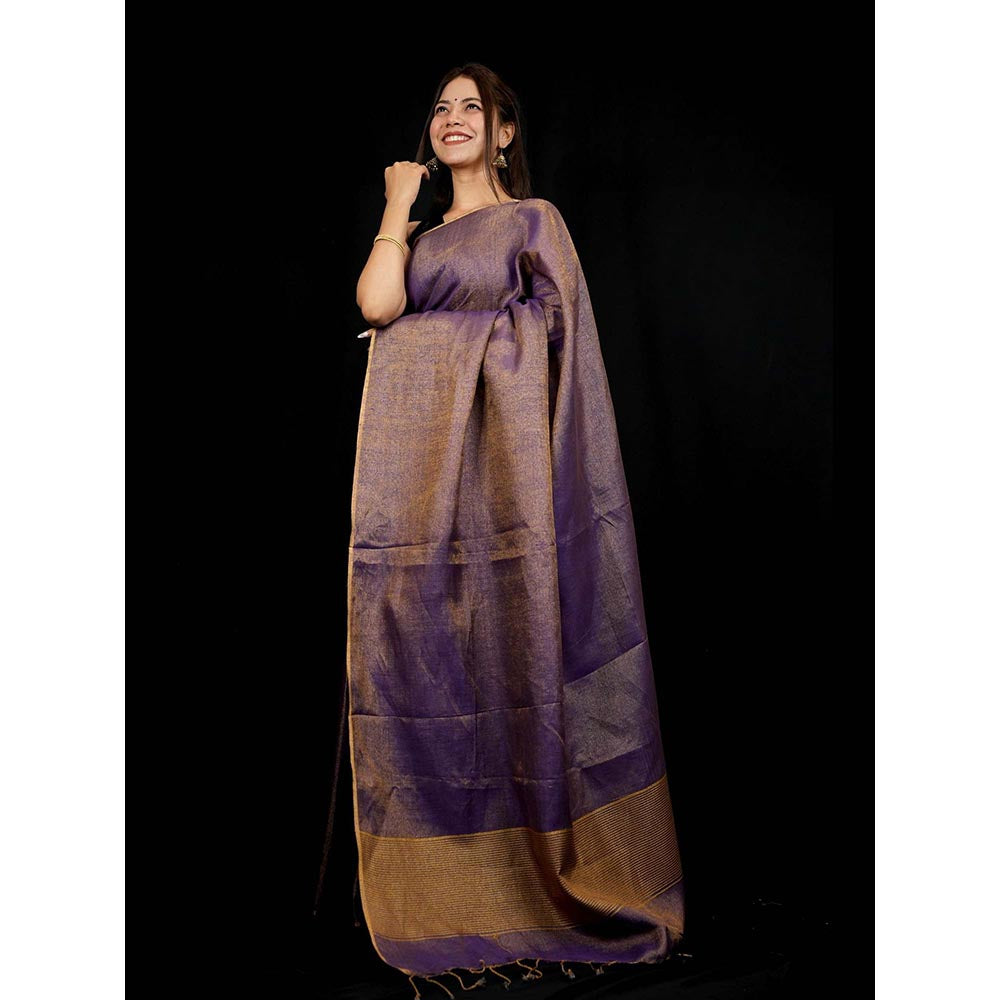 Isadora Life Purple Solid Pre-Draped Saree with Unstitched Blouse