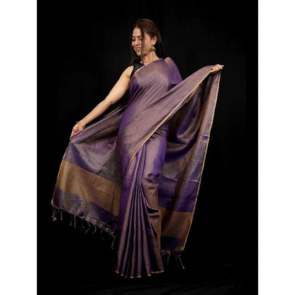 Isadora Life Purple Solid Pre-Draped Saree with Unstitched Blouse